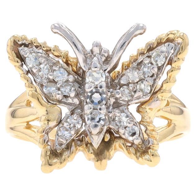 Yellow Gold Diamond Butterfly Cluster Cocktail Ring 14k Single Cut .30ctw Nature