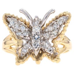 Yellow Gold Diamond Butterfly Cluster Cocktail Ring 14k Single Cut .30ctw Nature