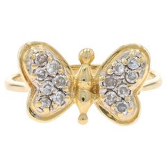 Yellow Gold Diamond Butterfly Cluster Ring - 14k Single Cut .20ctw Nature