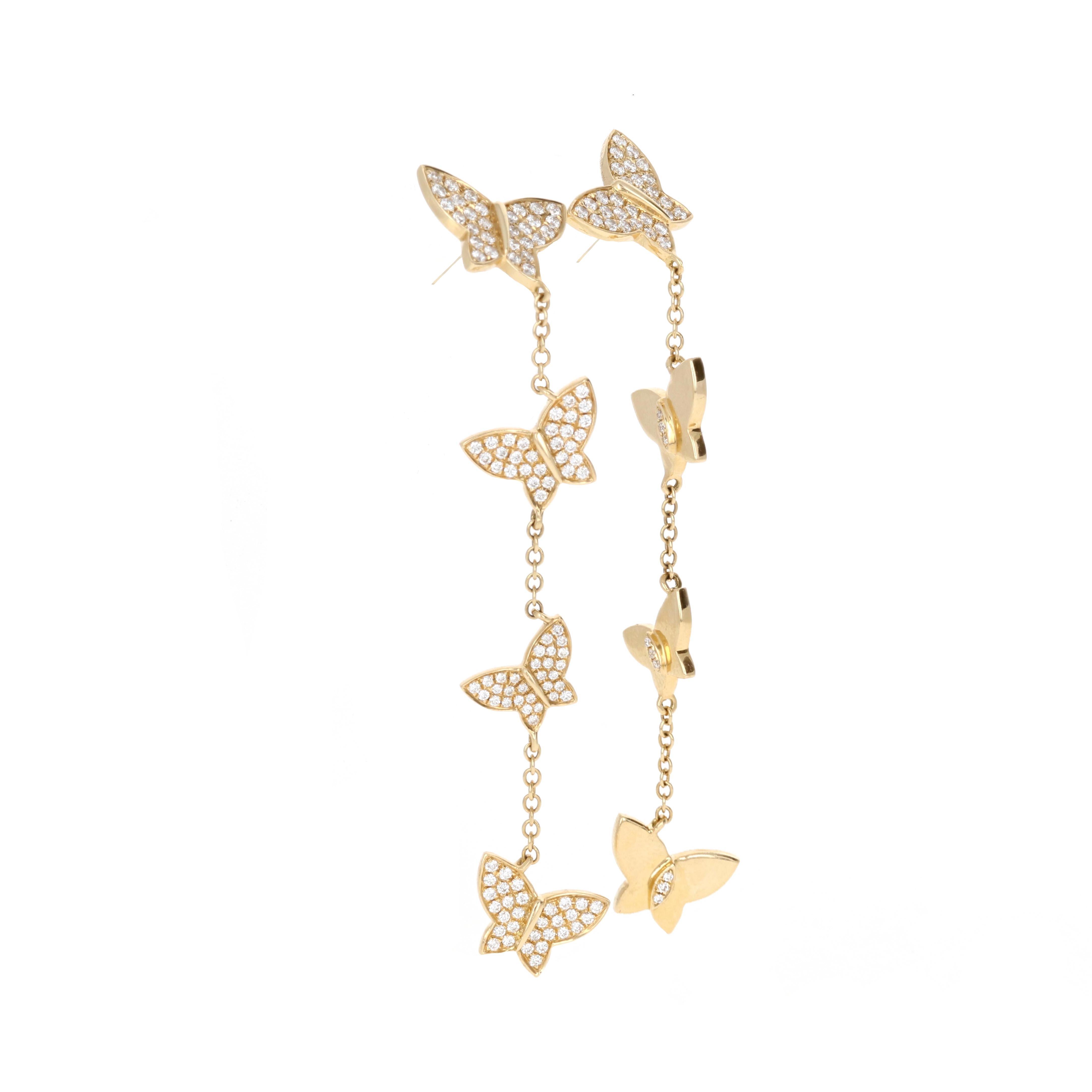 butterfly dangle earrings 14k yellow gold