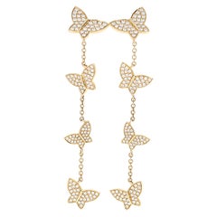 Yellow Gold Diamond Butterfly Dangle Earrings