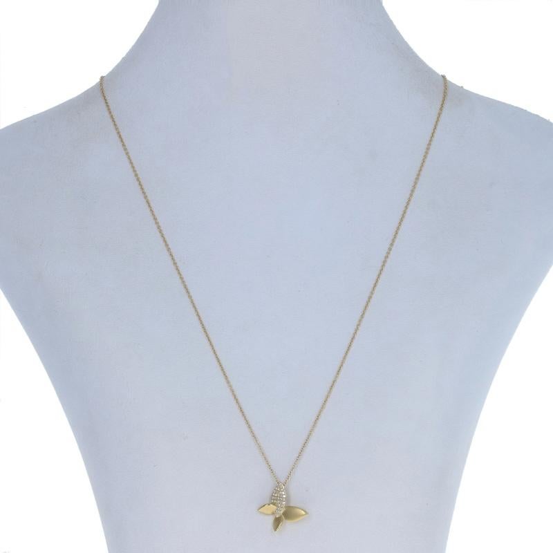 Metal Content: 14k Yellow Gold

Stone Information

Natural Diamonds
Carat(s): .11ctw
Cut: Single
Color: G
Clarity: VS1 - VS2

Total Carats: .11ctw

Chain Style: Cable
Necklace Style: Chain
Theme: Butterfly
Features: Smooth & Matte