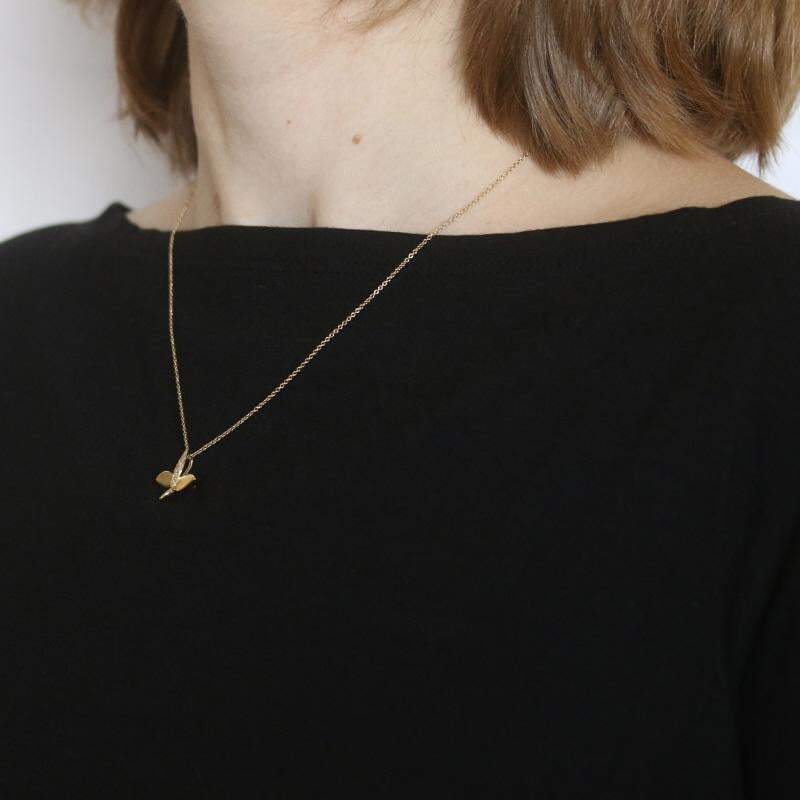 Women's Yellow Gold Diamond Butterfly Pendant Necklace -14k Single Cut .11ctw Adjustable For Sale