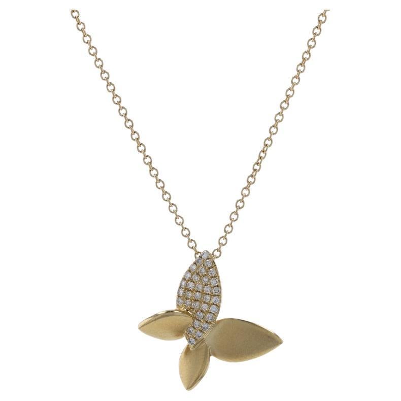Yellow Gold Diamond Butterfly Pendant Necklace -14k Single Cut .11ctw Adjustable