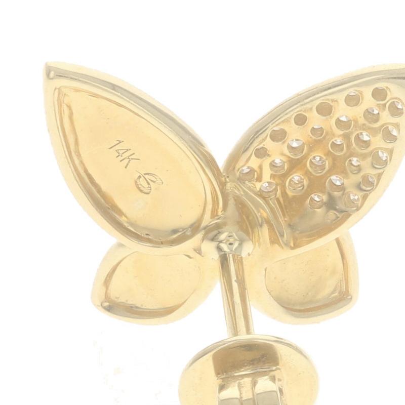 Yellow Gold Diamond Butterfly Stud Earrings - 14k Single Cut .16ctw Pierced For Sale 1