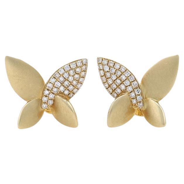 Yellow Gold Diamond Butterfly Stud Earrings - 14k Single Cut .16ctw Pierced For Sale
