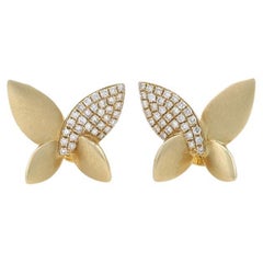 Yellow Gold Diamond Butterfly Stud Earrings - 14k Single Cut .16ctw Pierced
