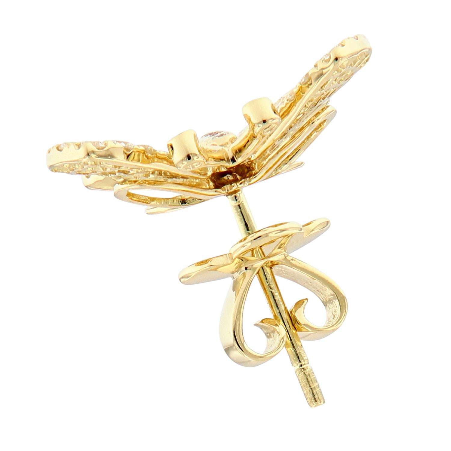 Yellow Gold Diamond Butterfly Stud Earrings In New Condition In Troy, MI