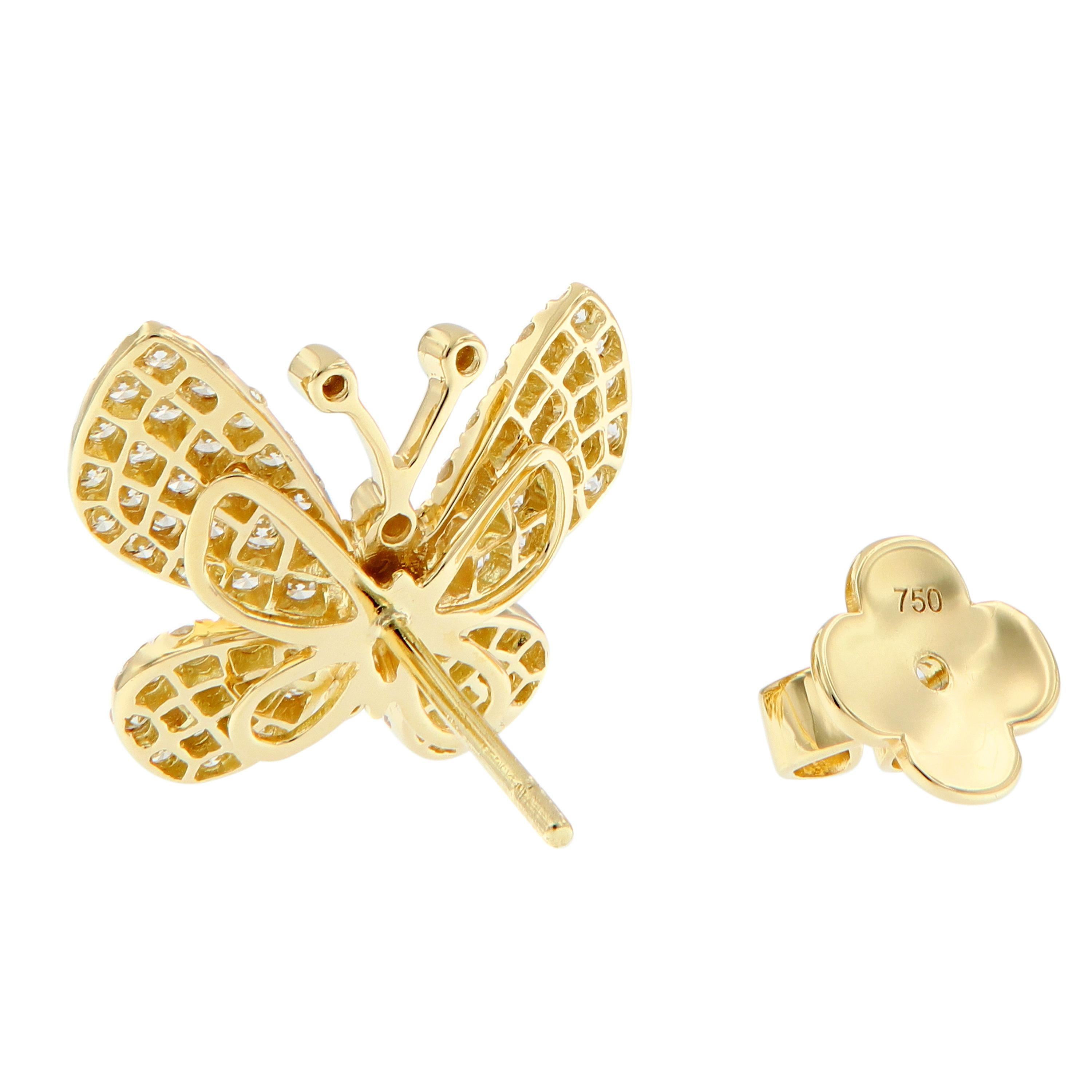 Women's Yellow Gold Diamond Butterfly Stud Earrings