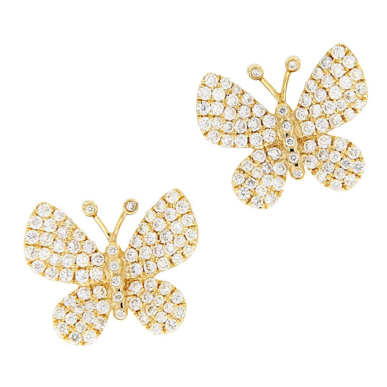 Yellow Gold Diamond Butterfly Stud Earrings at 1stDibs