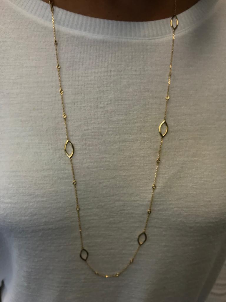 Round Cut Yellow Gold Diamond by the Yard Necklace For Sale