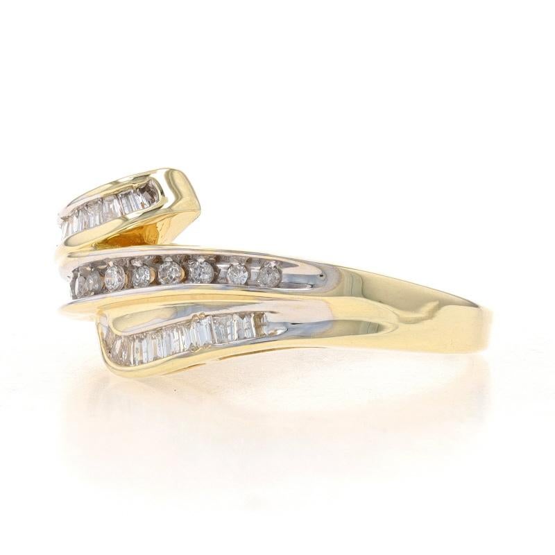 Baguette Cut Yellow Gold Diamond Bypass Band - 10k Baguette & Single .25ctw Ribbon Ring For Sale