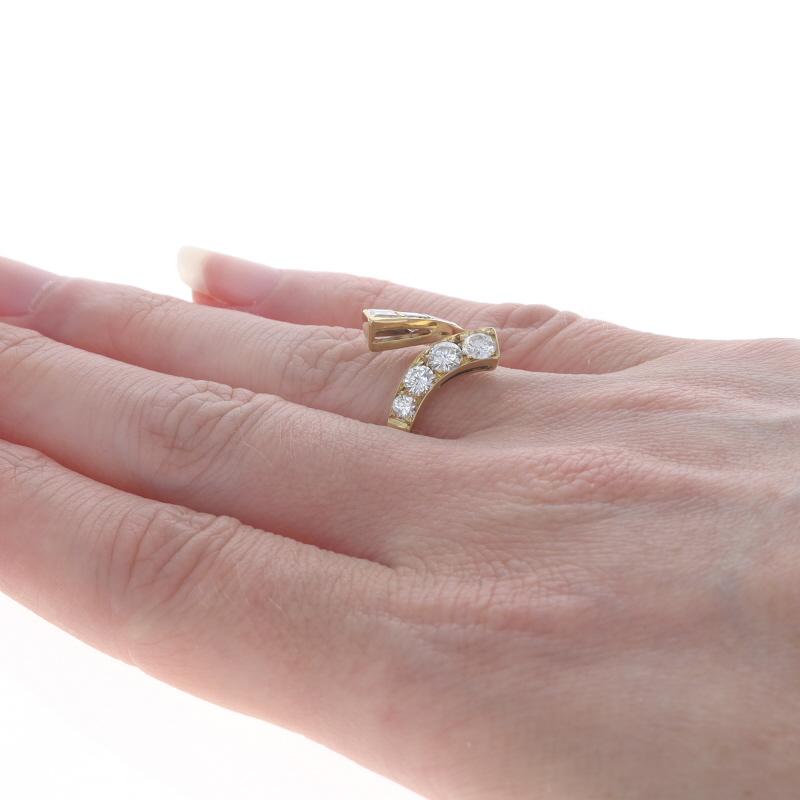 Women's Yellow Gold Diamond Bypass Band - 18k Round Brilliant 1.22ctw Adjustable Ring For Sale