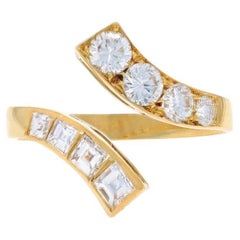 Anillo Bypass de Diamantes de Oro Amarillo - Anillo Ajustable 18k Brillante Redondo 1.22ctw