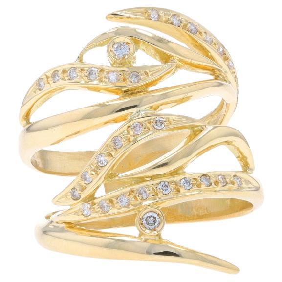 Yellow Gold Diamond Bypass Band - 18k Round Brilliant .20ctw Twisting Vine Ring For Sale