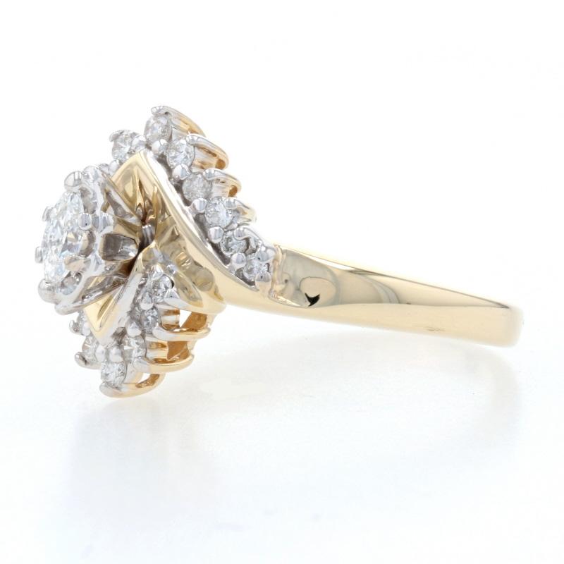 Uncut Yellow Gold Diamond Bypass Engagement Ring, 14k Marquise Cut .40ctw