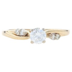 Yellow Gold Diamond Bypass Engagement Ring - 14k Round .49ctw Botanical Leaf