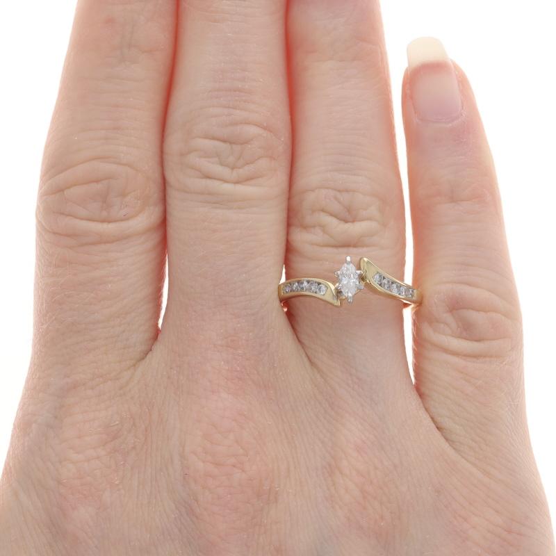 Marquise Cut Yellow Gold Diamond Bypass Engagement Ring & Wedding Band - 14k Marquise .52ctw