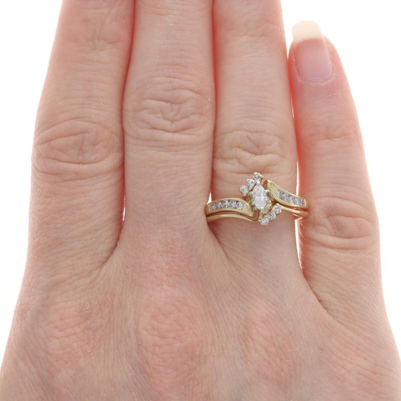 Yellow Gold Diamond Bypass Engagement Ring & Wedding Band - 14k Marquise .52ctw In Excellent Condition In Greensboro, NC