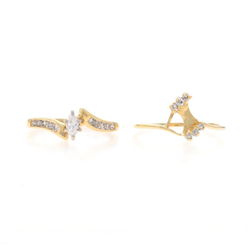 Yellow Gold Diamond Bypass Engagement Ring & Wedding Band - 14k Marquise .52ctw 2