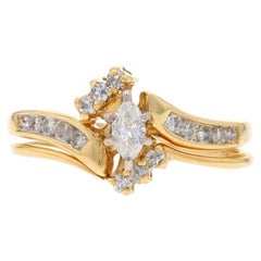 Yellow Gold Diamond Bypass Engagement Ring & Wedding Band - 14k Marquise .52ctw
