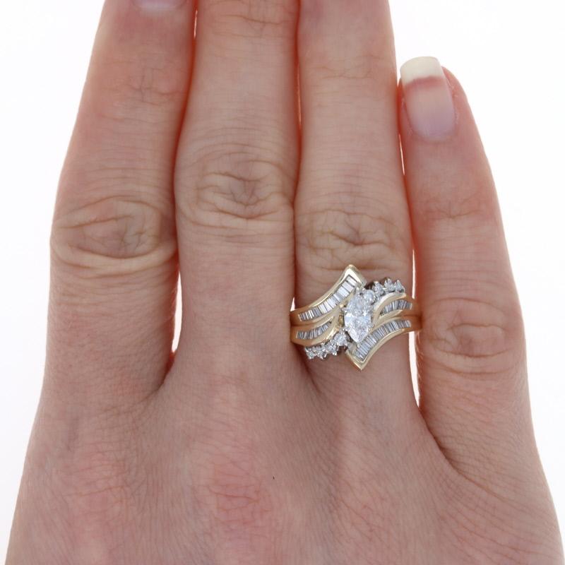 Yellow Gold Diamond Bypass Engagement Ring & Wedding Band, 14k Marquise .80ctw 2