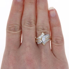 Yellow Gold Diamond Bypass Engagement Ring & Wedding Band, 14k Marquise .80ctw
