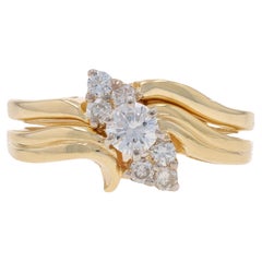 Yellow Gold Diamond Bypass Engagement Ring & Wedding Band - 14k Round .38ctw UGS