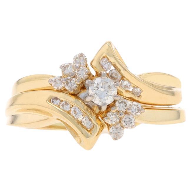 Yellow Gold Diamond Bypass Engagement Ring & Wedding Band - 14k Round .50ctw For Sale
