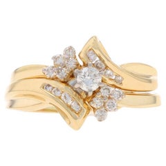 Yellow Gold Diamond Bypass Engagement Ring & Wedding Band - 14k Round .50ctw