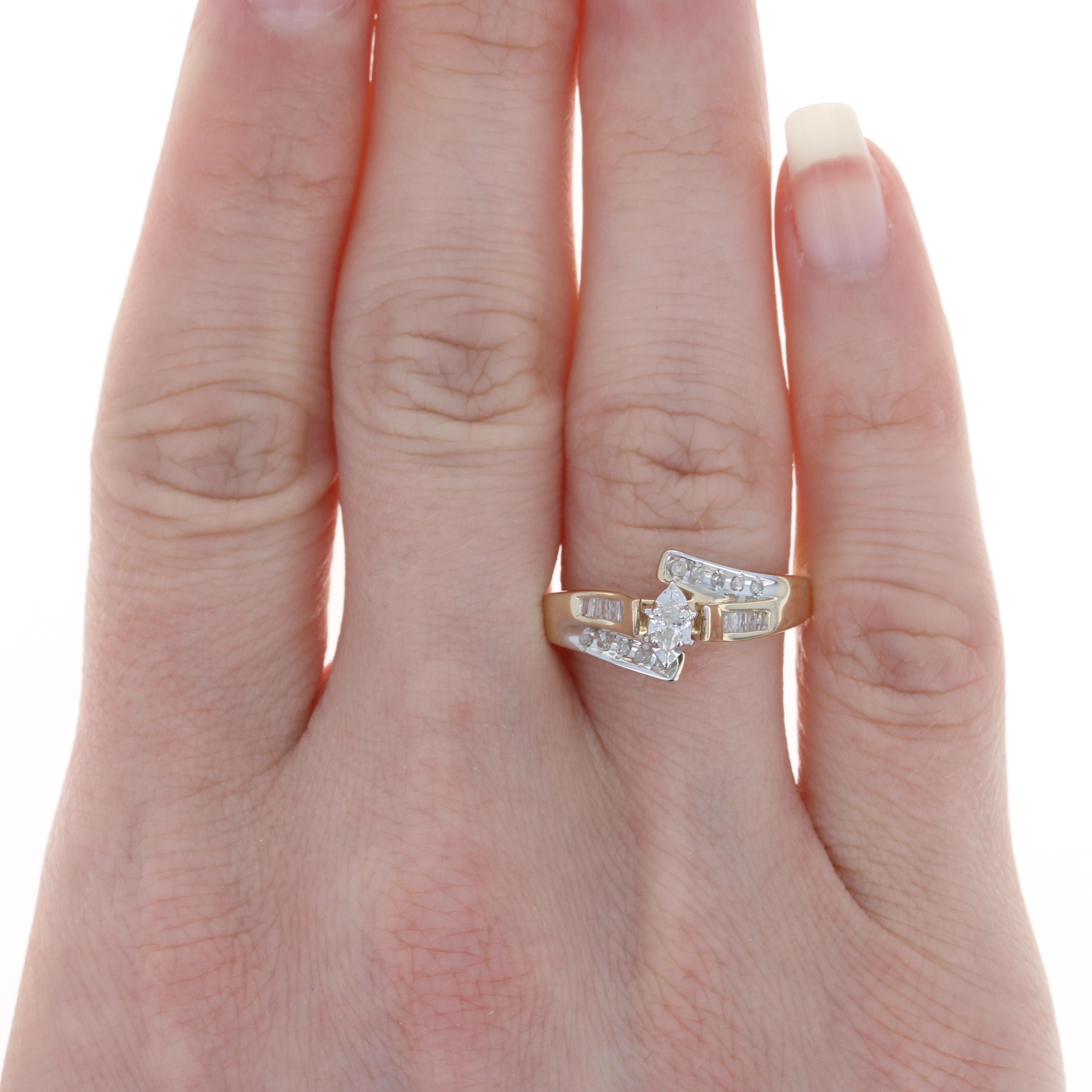 Yellow Gold Diamond Bypass Ring, 10k Marquise Cut .25ctw Engagement 2