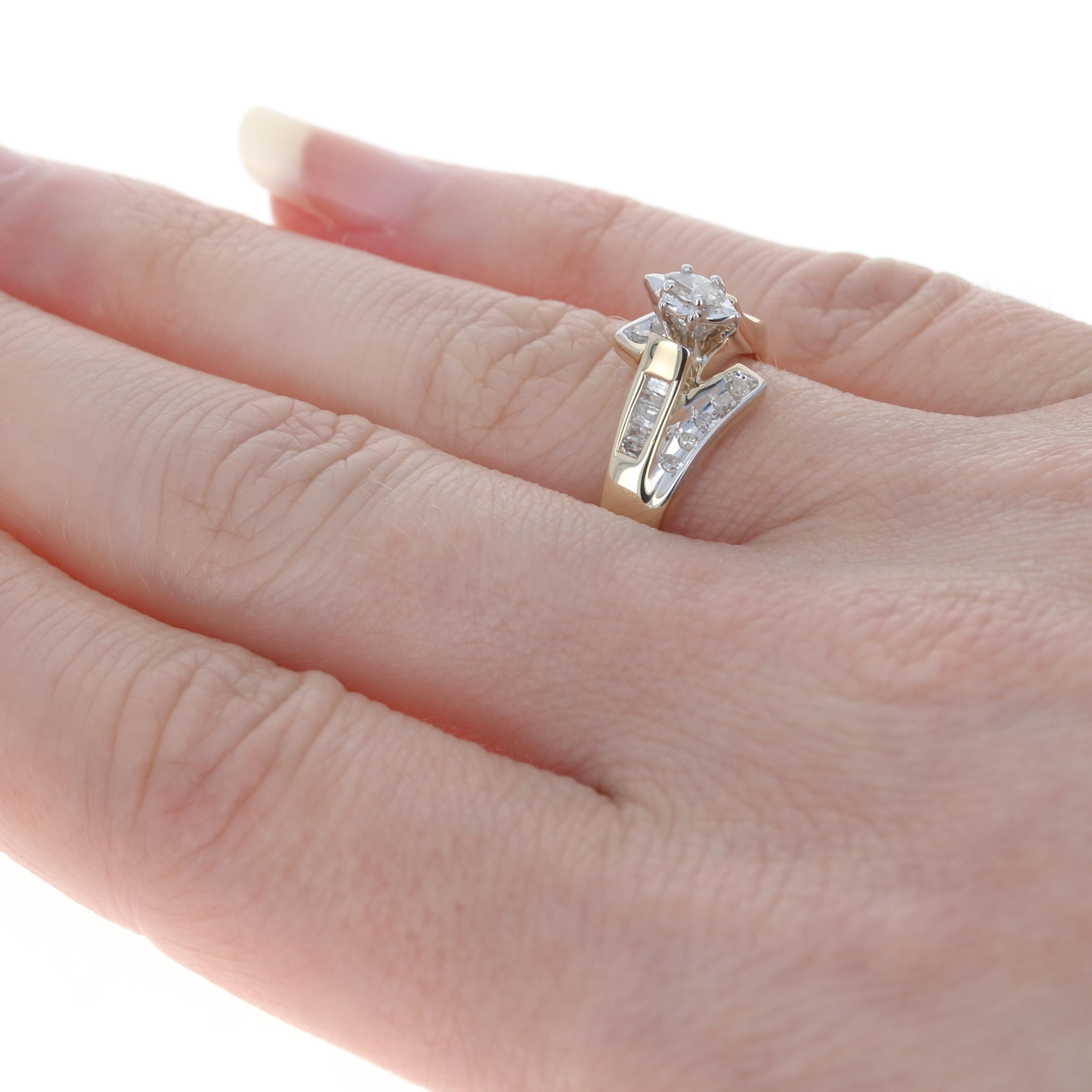 Yellow Gold Diamond Bypass Ring, 10k Marquise Cut .25ctw Engagement 4