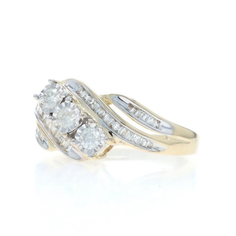 Yellow Gold Diamond Bypass Ring 10k Round Brilliant & Single Stone .50ctw Three-Stone Excellent état - En vente à Greensboro, NC