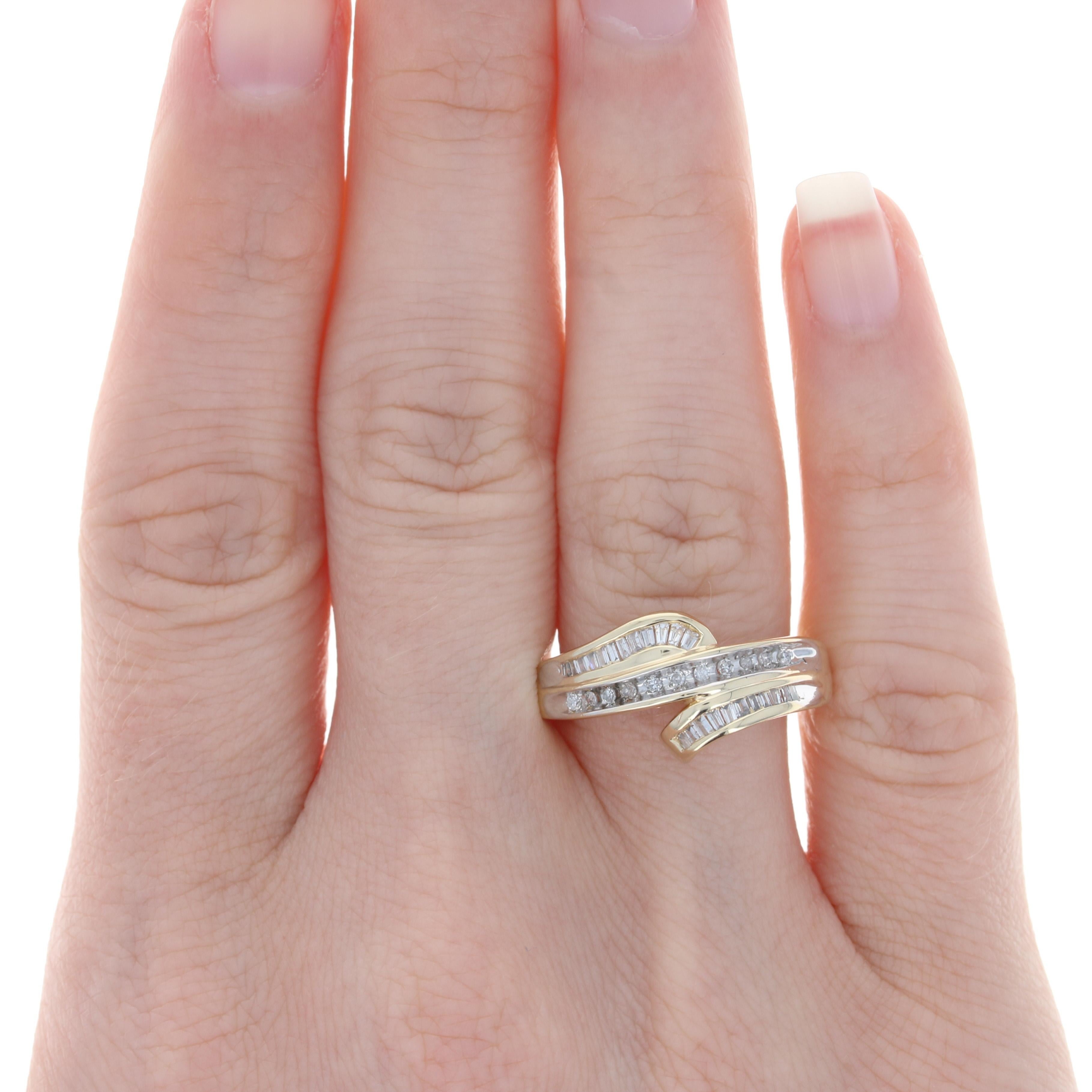 Yellow Gold Diamond Bypass Ring, 10k Single & Baguette Cut .20ctw 2