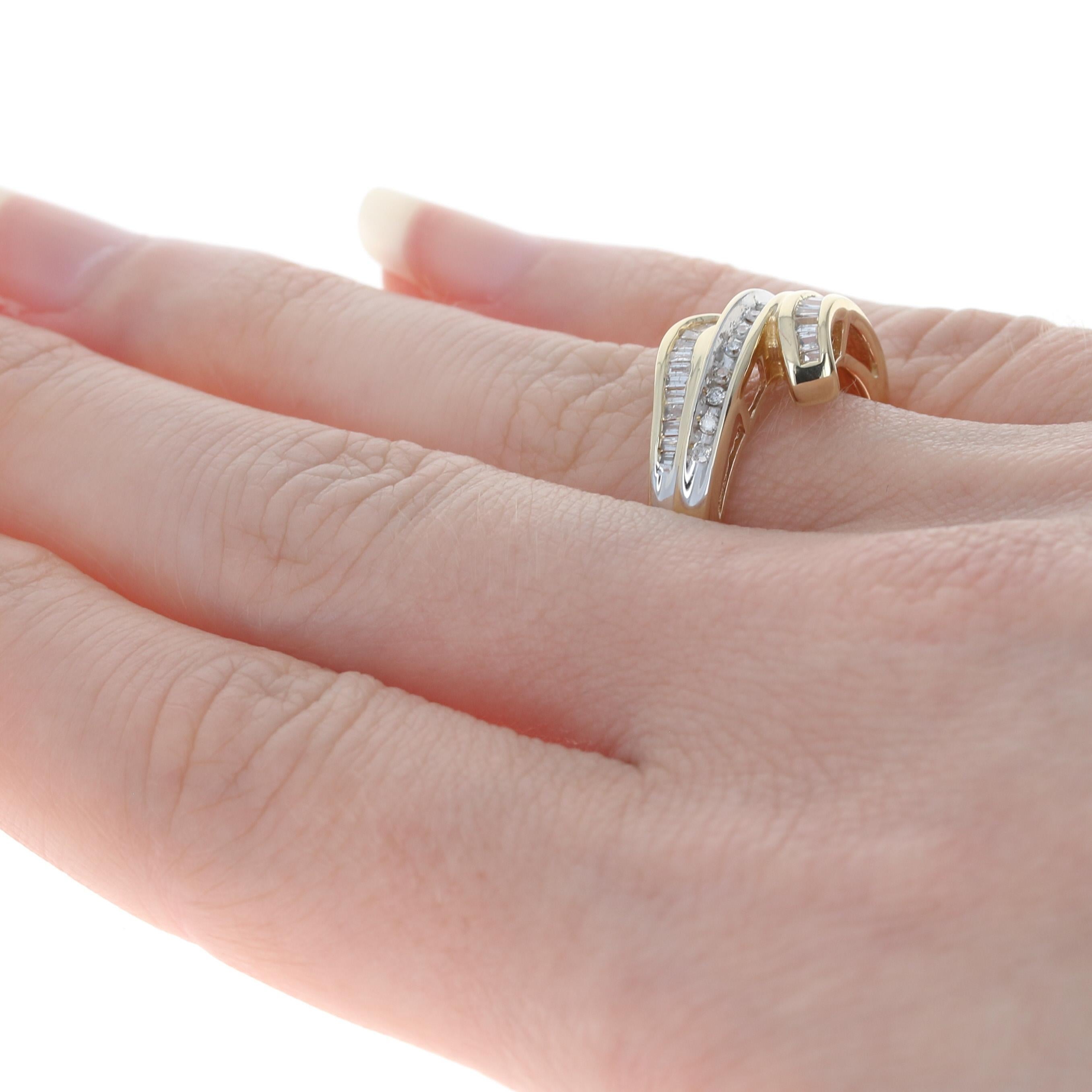 Yellow Gold Diamond Bypass Ring, 10k Single & Baguette Cut .20ctw 4