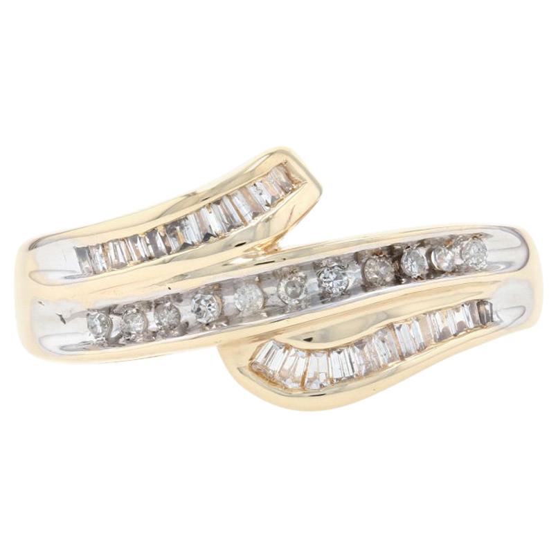 Yellow Gold Diamond Bypass Ring, 10k Single & Baguette Cut .20ctw