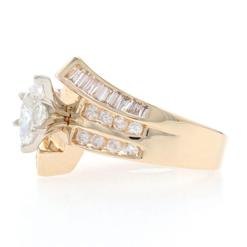 Yellow Gold Diamond Bypass Ring, 14 Karat Marquise Cut 1.00 Carat Engagement In Excellent Condition In Greensboro, NC
