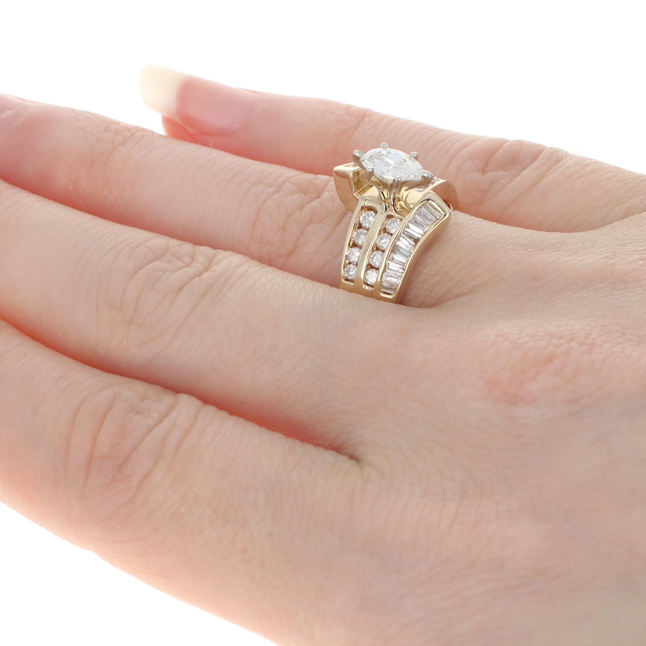 Women's Yellow Gold Diamond Bypass Ring, 14 Karat Marquise Cut 1.00 Carat Engagement