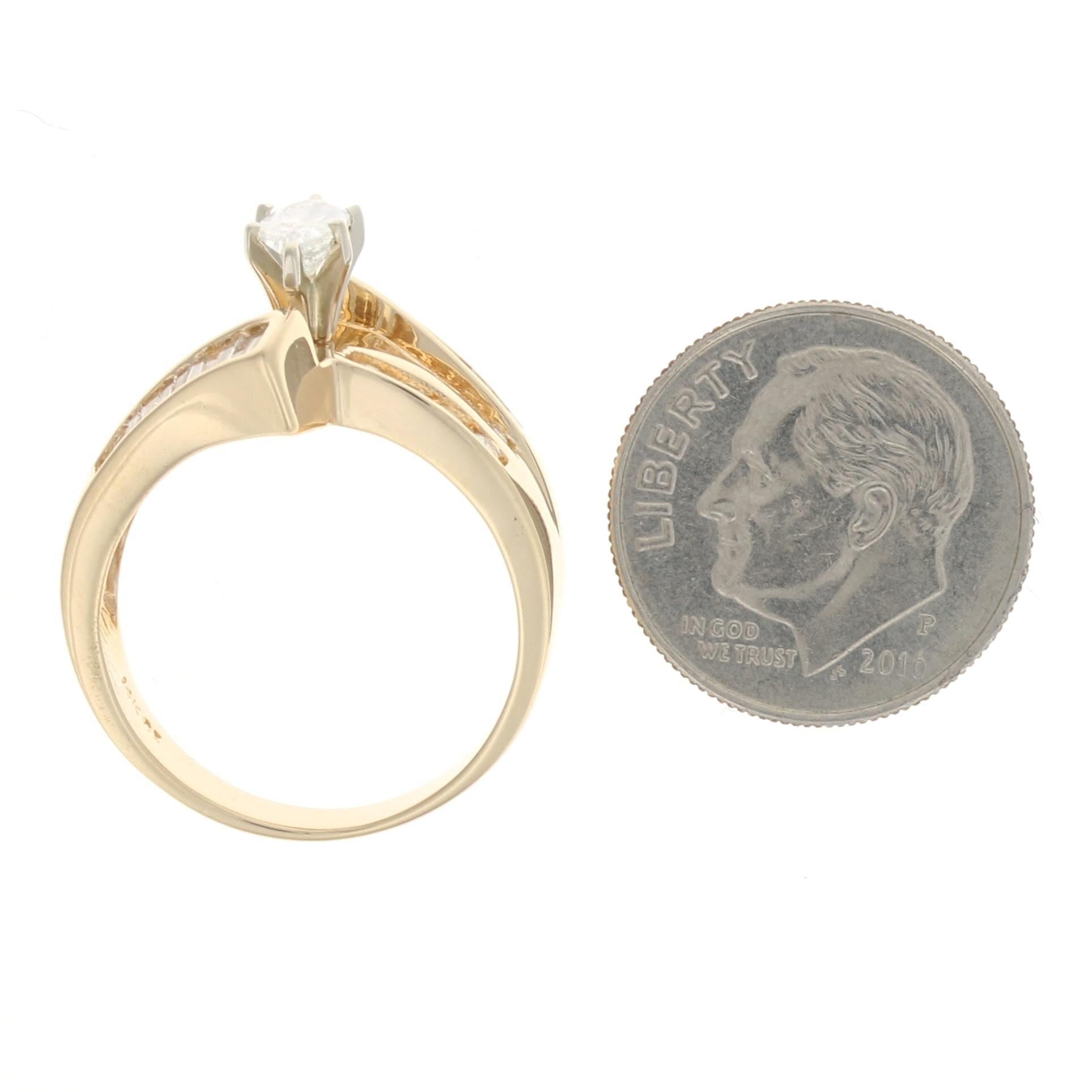 Yellow Gold Diamond Bypass Ring, 14 Karat Marquise Cut 1.00 Carat Engagement 2