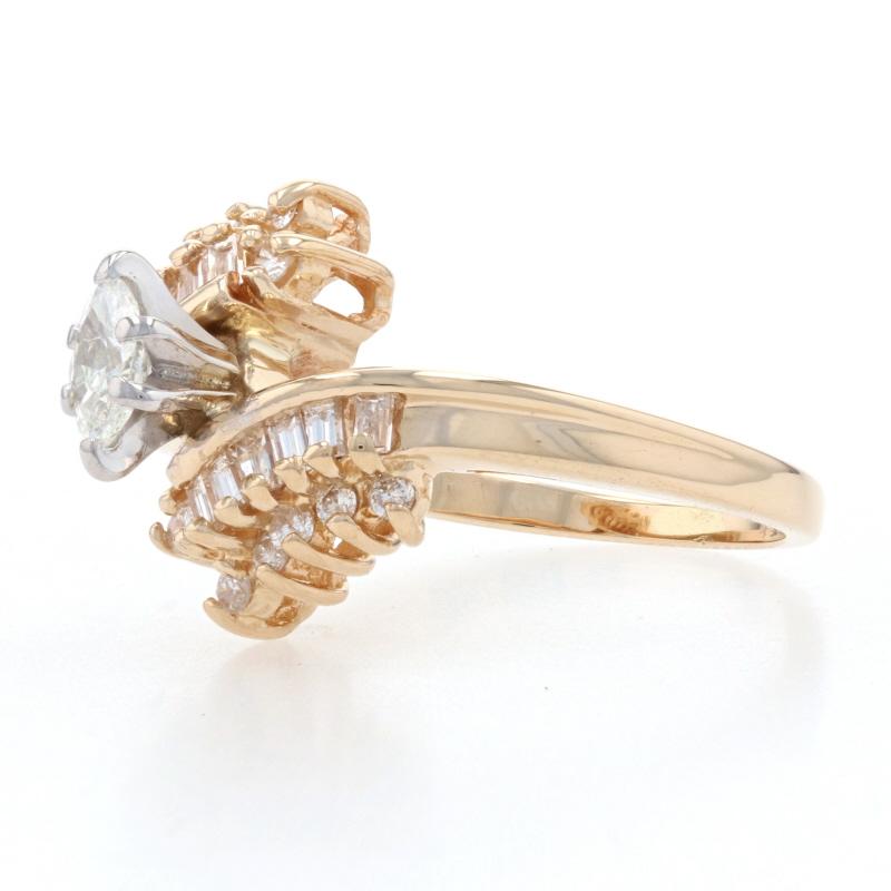 Uncut Yellow Gold Diamond Bypass Ring, 14k Marquise Cut .45ctw Engagement