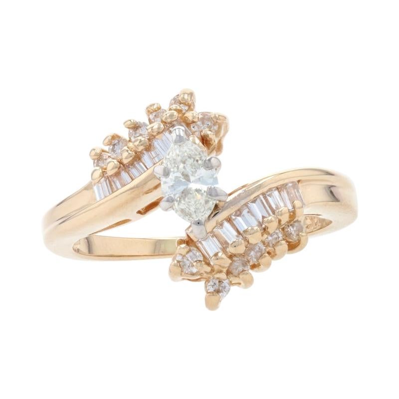 Yellow Gold Diamond Bypass Ring, 14k Marquise Cut .45ctw Engagement