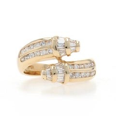 Yellow Gold Diamond Bypass Ring - 14k Round Brilliant & Baguette 1.26ctw