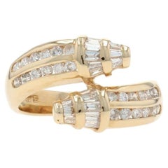 Yellow Gold Diamond Bypass Ring - 14k Round Brilliant & Baguette 1.26ctw