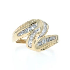 Yellow Gold Diamond Bypass Ring 14k Round Brilliant & Baguette .33ctw