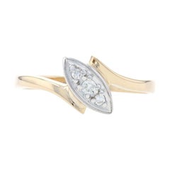 Yellow Gold Diamond Bypass Ring - 14k Single Cut Milgrain