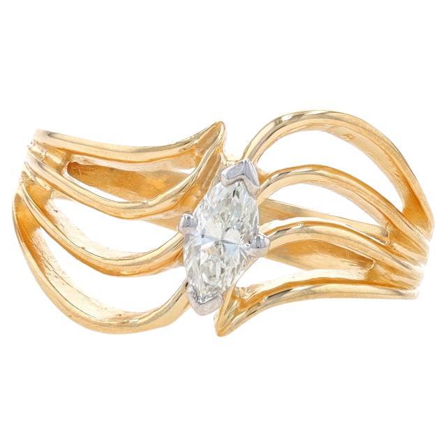 Yellow Gold Diamond Bypass Solitaire Ring - 14k Marquise .31ct