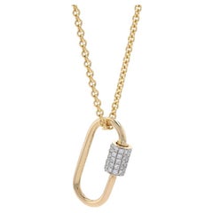 Antique Yellow Gold Diamond Carabiner Lock Pendant Necklace, 14k .25ctw