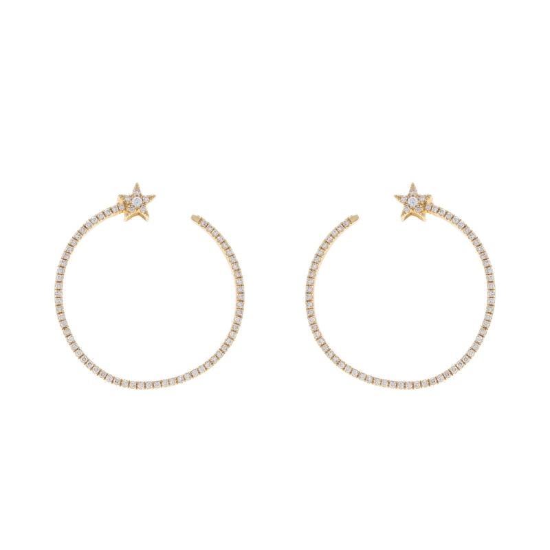 Yellow Gold Diamond Celestial Star Open Circle Hoop Earrings 14k .37ctw Pierced