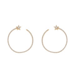Boucles d'oreilles en or jaune avec diamants Étoile céleste Cercle ouvert 14k .37ctw Pierce