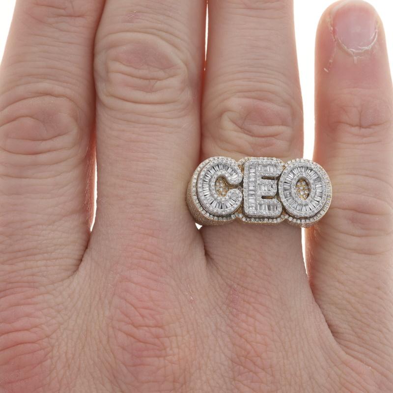 Single Cut Yellow Gold Diamond CEO Men's Ring - 10k Single & Bag 2.00ctw Pave Bling Sz 10 For Sale
